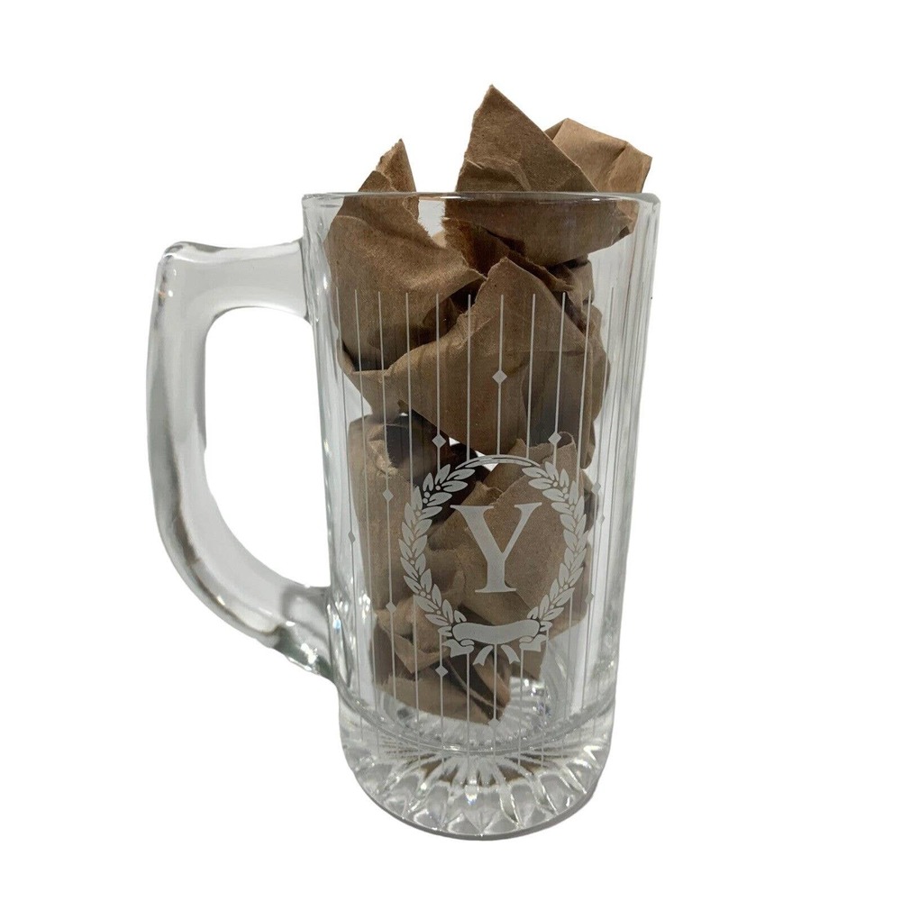 Two Monogram Letter Y Glass Beer Mug Steins Glasses Wedding‎ Party Decor